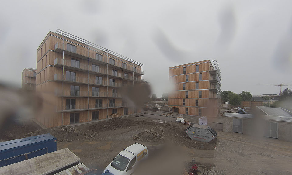 Livebild Baukamera 1 - Webcam 'Gesamtpanorama von Nordwesten' - Baustelle Neubau 'Kommunaler Wohnbau Hummelkaserne', Maria-Pachleitner-Straße 32, 8053 Graz-Wetzelsdorf (ca. 5 Minuteninterval)